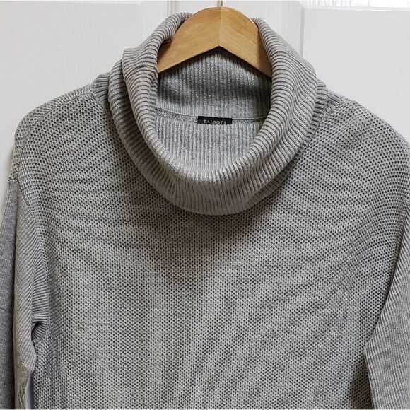 Talbots Sweater Womens M Gray Lambswool Blend Knit Cowl Pullover Tunic Lagenlook - Picture 3 of 9